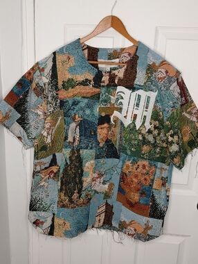 Men’s Short-Sleeve Patchwork Graphic Tee in Teal and Blue